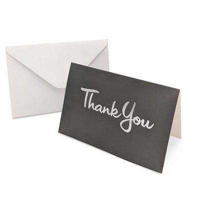 Thank You Cards With Silver Stamping Text On Black Paper Envelopes 5.75"x4.1"