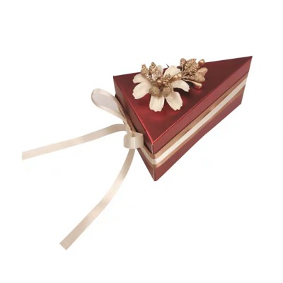 triangle shape red color with special design Fashion Customized Ribbon Bow Paper bag for Wedding Gift