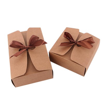 Wholesale Customized Cheap Fancy Paper Eco Friendly Chocolate Gift Kraft Paper Brownie Packaging Box With Ribbon Tie