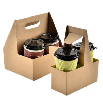 4 bottles and two bottles kraft paper board coffee beverage drink cups take away boxes carry trays with handles