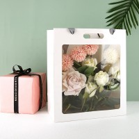 Cheap Customised craft White Big size fashion clear window with pvc transparent window gift flower paper bag