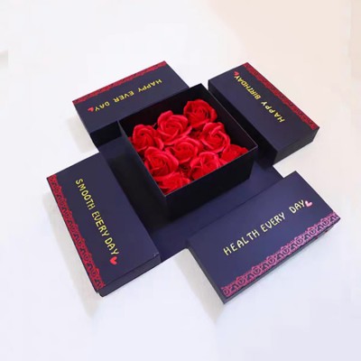 Valentine Happy Birthday Fold Surprise Photo Gift Diy Explosion Cardboard Luxury Rose Gift Packaging Foldable Paper Box Surprise