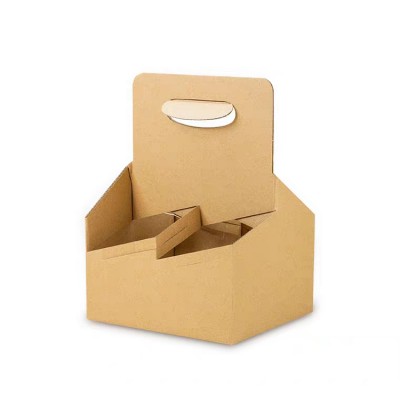 Foldable Custom logo printed take away coffee cups holder  kraft cardboard box for 2 or 4 cups