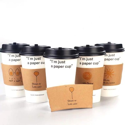 Custom logo printed disposable paper cup sleeve holder take away kraft paper cup holder