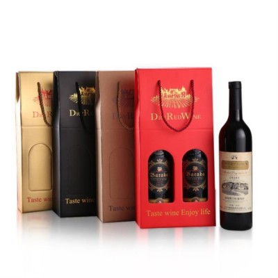 high quality rope Handles Factory Custom Size black matte 1 or 2  Bottle Wine paper box with window